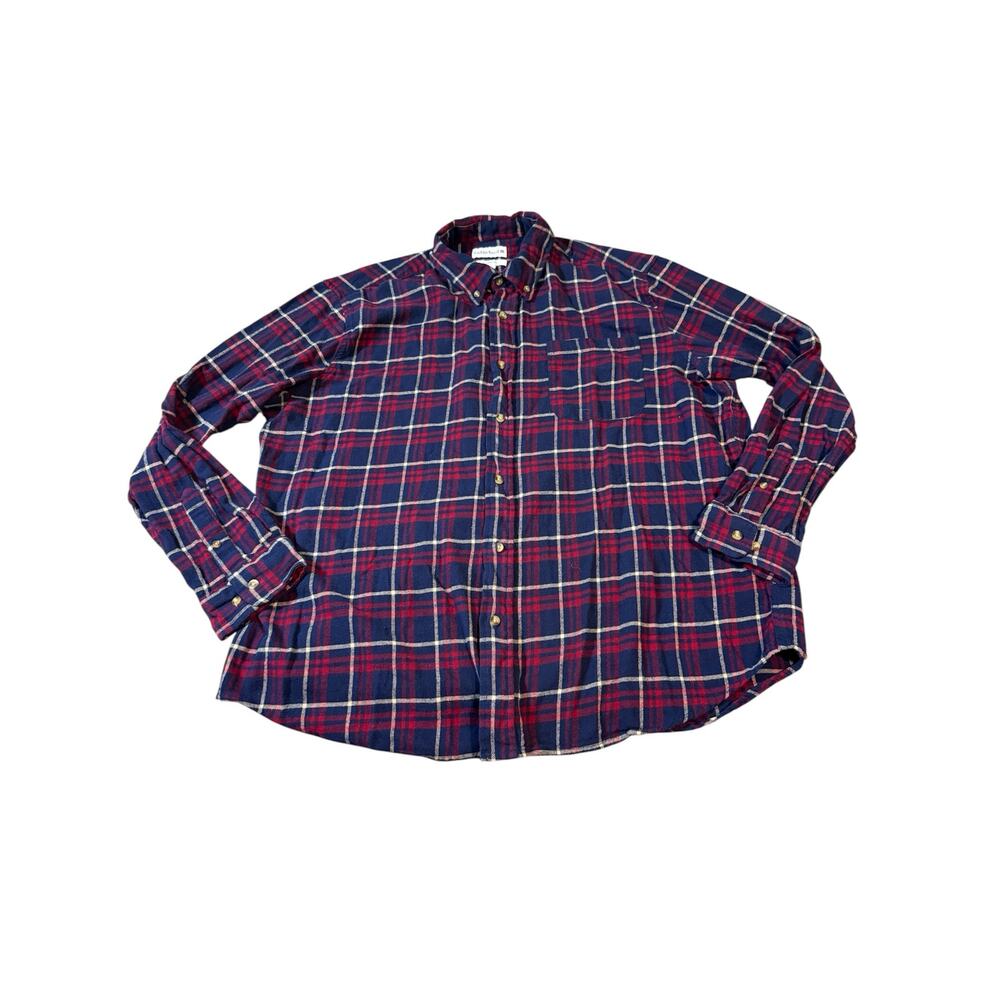 Saddlebred SZ XXL 100% Cotton Blue Red Plaid Button Down‎ Collar Long Sleeve Men